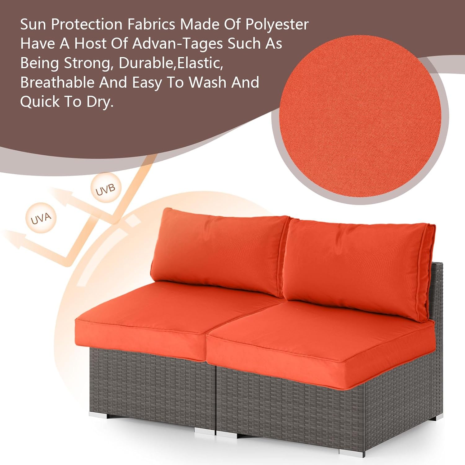 14 Piece Outdoor Furniture Replacement Cushions, Cover+Filling, 25.6" x 25.6" x 4" Foam Waterproof Outdoor Sofa Cushion Sets, Fit Wicker Rattan Sectional Conversation Set, Orange