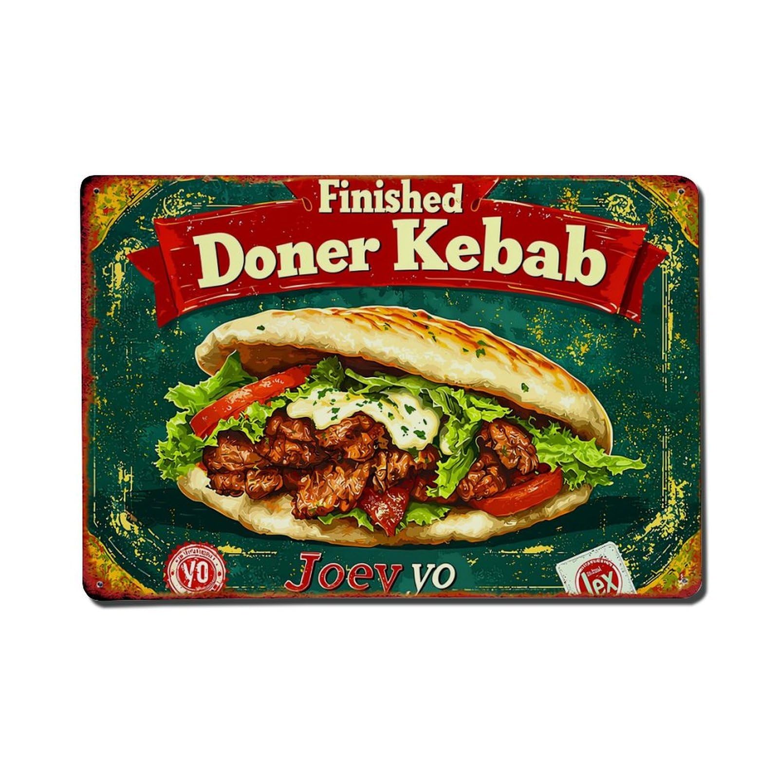 Doner Kebab Sandwich With Vegetables And Sauce Retro Metal Tin Sign, Vintage Decor Art Poster for Bar, Home, Man Cave, Kitchen, Laundry Room Gift 8x12Inch