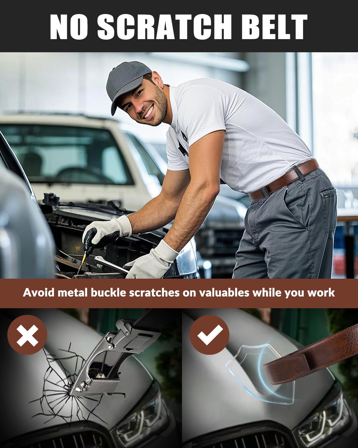 BELTROAD Buckleless Belts Leather No Scratch Belt for Men Hook and Loop Work Technician 1.5" Mechanic Belt Men Travel Gifts - Image 4