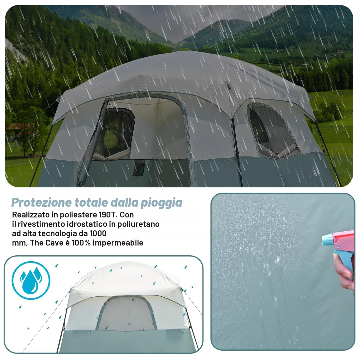 Tende per campeggio, escursionismo e zaino in spalla, per 4 persone/6 persone/8 persone/10 persone a cupola con tenda inclusa per accessori esterni