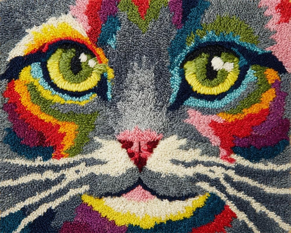 Large Latch Hook Kits For Adults, Cat Face Gray Rug Making Kit For Adults Beginners, Pre-Printed Pattern Rug Making Kit, Tapestry Kits Rug For Beginners, Latch Hook Rug Kits Embroidery Carpe 39X55In