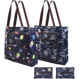 Sacs à Courses Pliables QZDAFFIC Lot De 2 | Cabas Nylon 15kg - Pour Courses, Voyage Ou Plage
