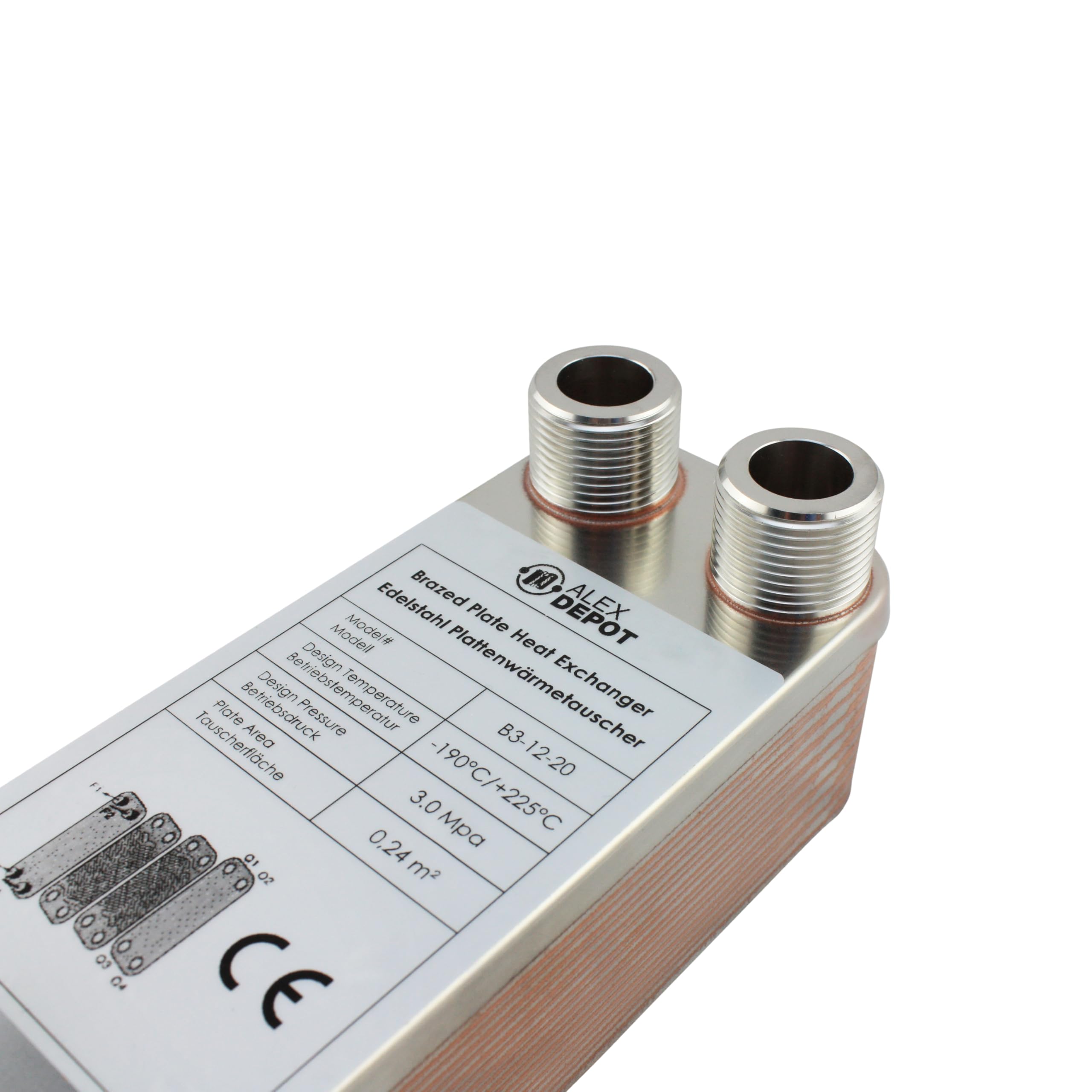 Intercambiador de calor de placas de acero inoxidable B3-12-20 con conexión de 4 x 3/4 pulgadas Calefacción solar de 45 kW (PWT)