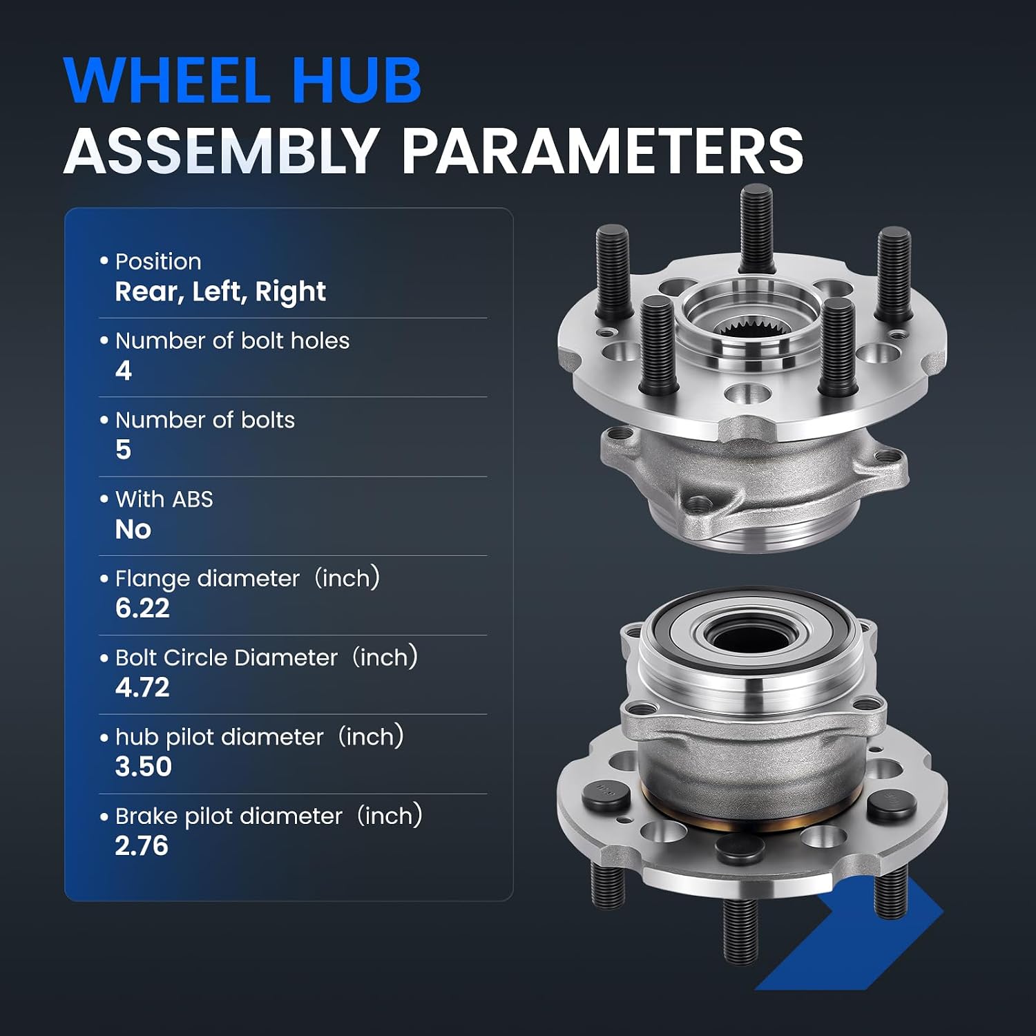 512342 Rear Wheel Bearing and Hub Assembly Compatible with Acura MDX 2007-2013 3.7L, for ZDX 2010-2013 3.7L, Compatible with Honda Pilot 2009-2015 3.5L, Gas, 1PCS