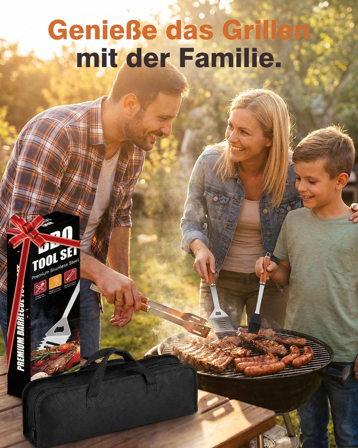 Grillbesteck Set, 11-teilig Edelstahl Grillzubehör mit Aufbewahrungskoffer, Hochwertiger BBQ Grillutensilien Set für Garten und Camping, Professionelle Grillzubehör für Männer Frauen