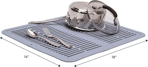 Miniatura 2 de S&T INC. Tapete de silicona para secar platos para encimera de cocina, 16 x 18 pulgadas, gris