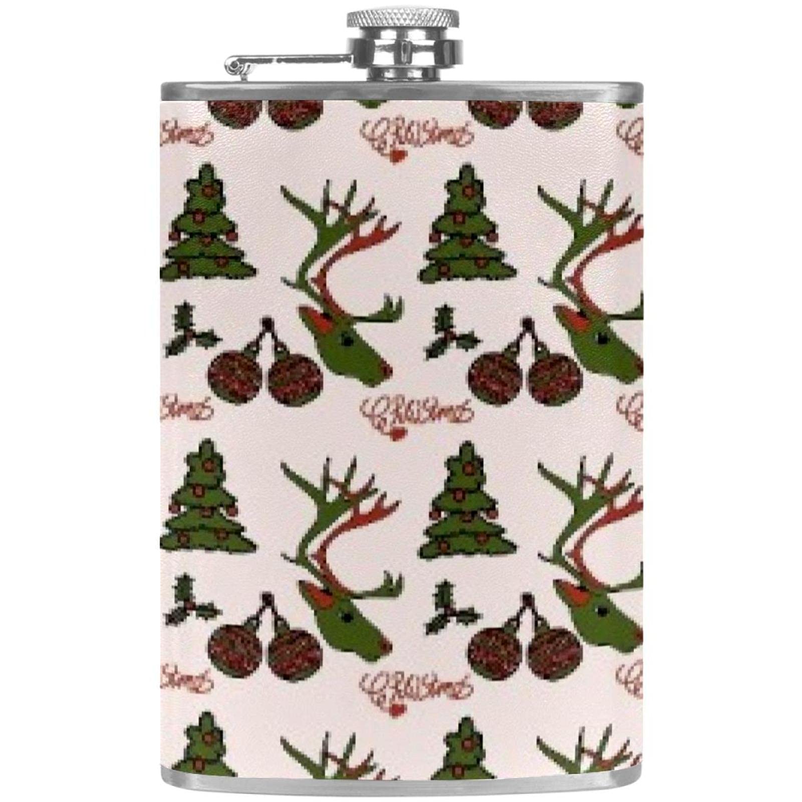 Flasque à liqueur en inox anti-fuite avec entonnoir motif Élan de Noël