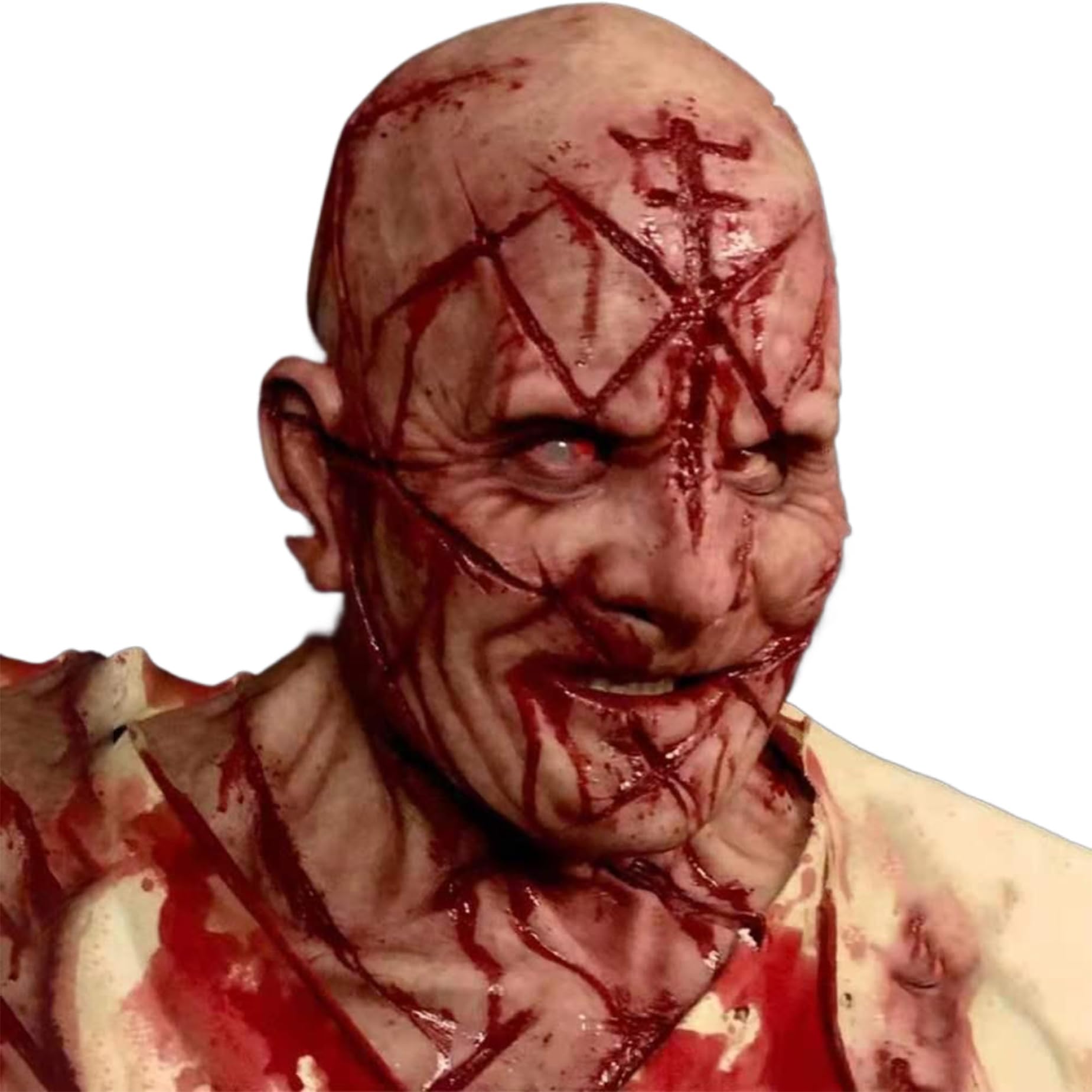 Maschera realistica per testa calva in lattice, maschera horror di Halloween con cicatrici sanguinanti e fori di ventilazione