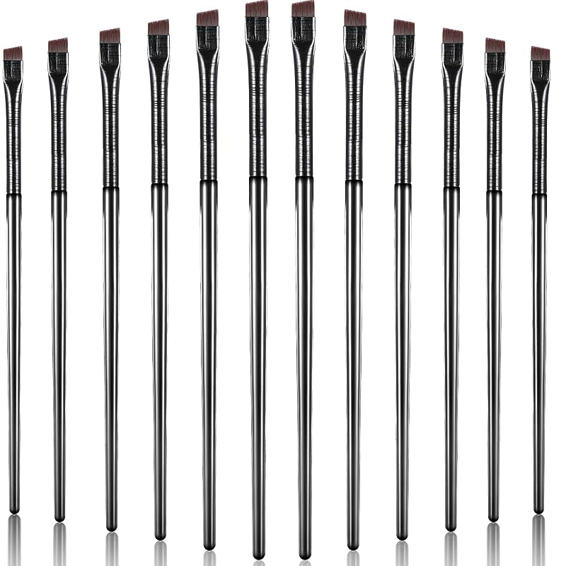 Maitys Kit com 12 Pincéis Chanfrados para Sobrancelhas e Delineado, Preto