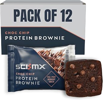 SCI-MX Nutrition High Protein Brownie Box, Chocolate, Pack of 12 x 65 g | SCI-MX Protein Chocolate Chip Brownie   High Protein Snack   Pre/Post Workout   Low Sugar   Convenient On The Go