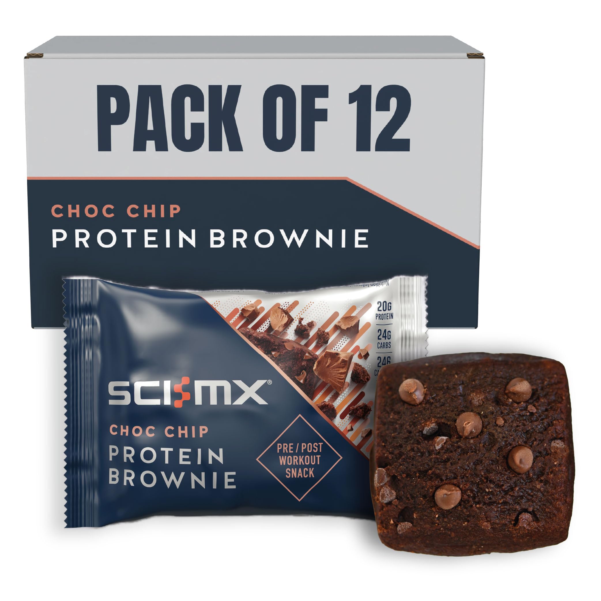 Sci-Mx Nutrition Pro 2Go Protein Brownie 12x65g Low Sugar/Vegetarian Choc Chip