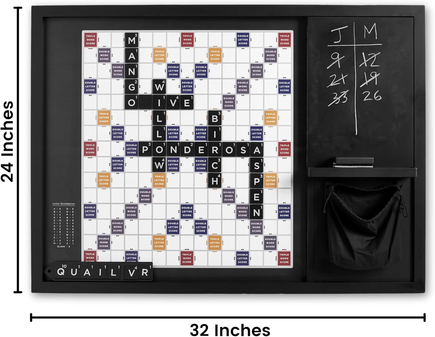 Oversized Wooden Wall Mounted Word Game (32” x 24”) | Magnetic Word Tile Board with Chalkboard, Storage & Tiles | Wall Mounted Game & Rustic Home Décor & Game Room Wall Decor