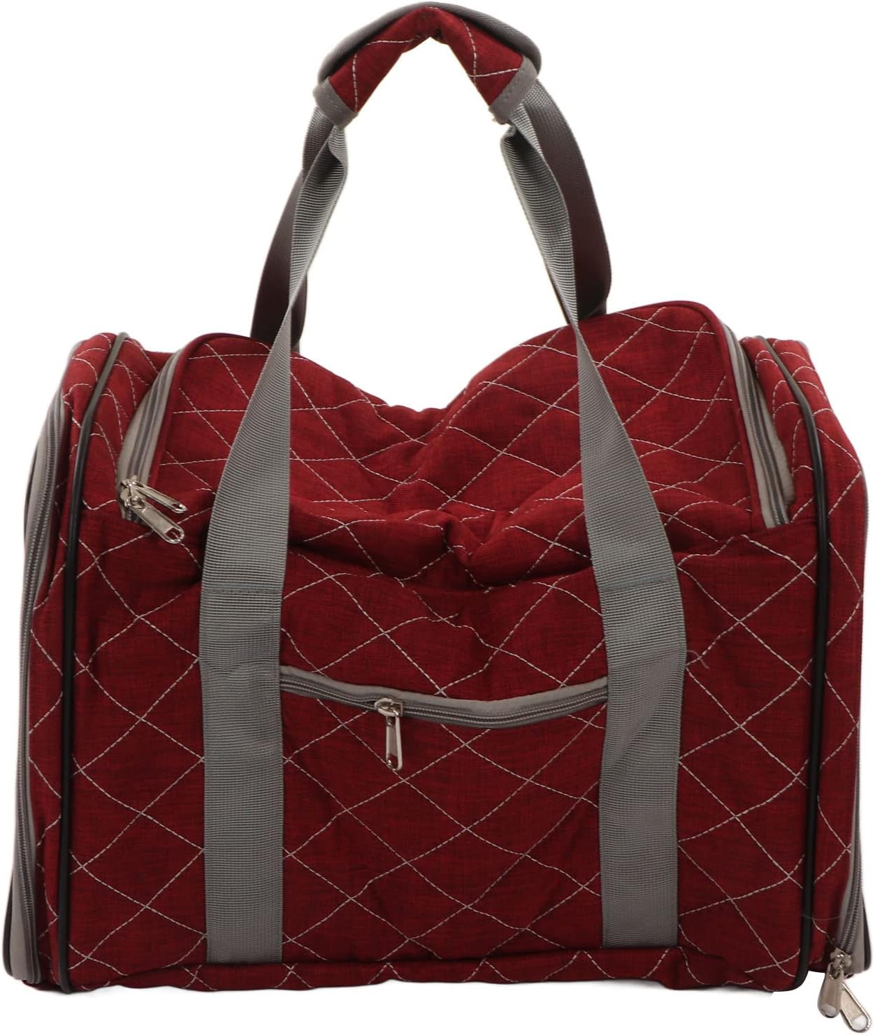 Collapsible Dog Carrier Travel Bag, Portable Pet Carrier for Small Dogs and Cats, Breathable Multi Grid Design with Extra Large Window, Foldable Puppy Carrier with Reflective Webbi (Burgundy)