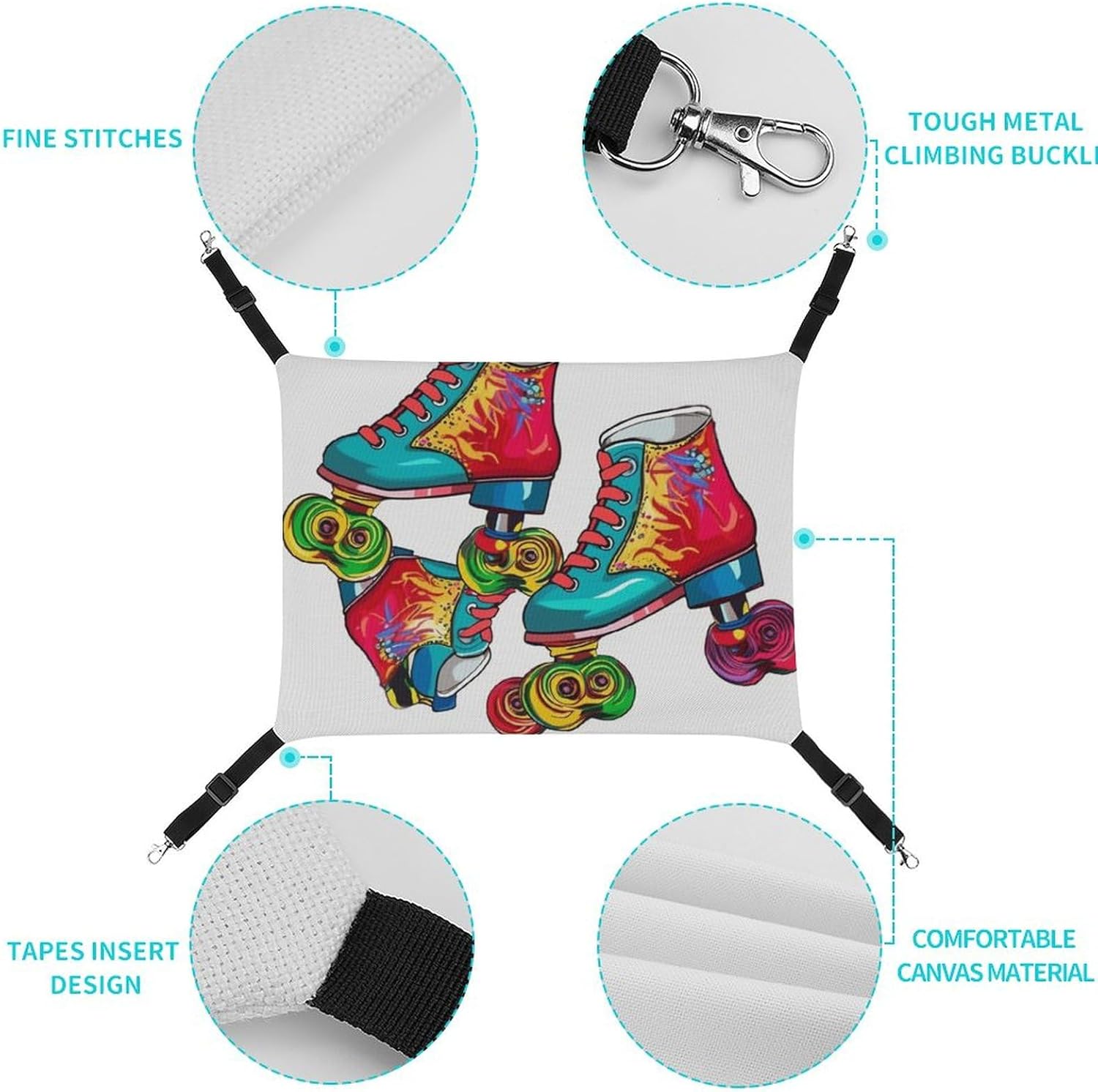 review Hanging Pet Hammock, Colorful Roller Skates Printed Soft Breathable Pet Hammock with Adjustable Straps and Metal Hooks for Cats Small Dogs Rabbits Sugar Gliders