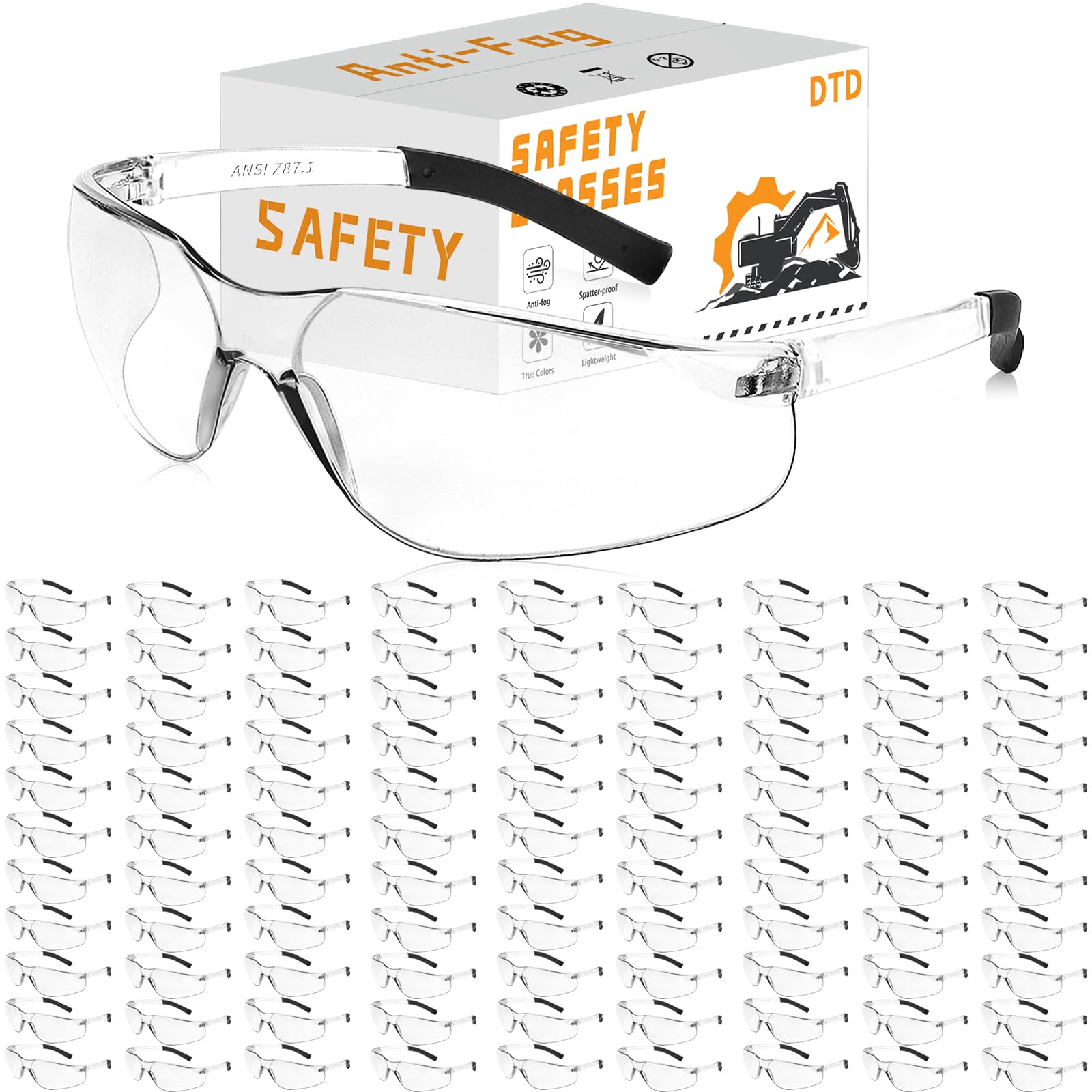 DTD Safety Glasses Anti-Fog, Impact Scratch Resistant Protective Eyewear for Construction,Gardening,Industrial Work, Industrial Work - Ergonomic Design with Soft Rubber Temples