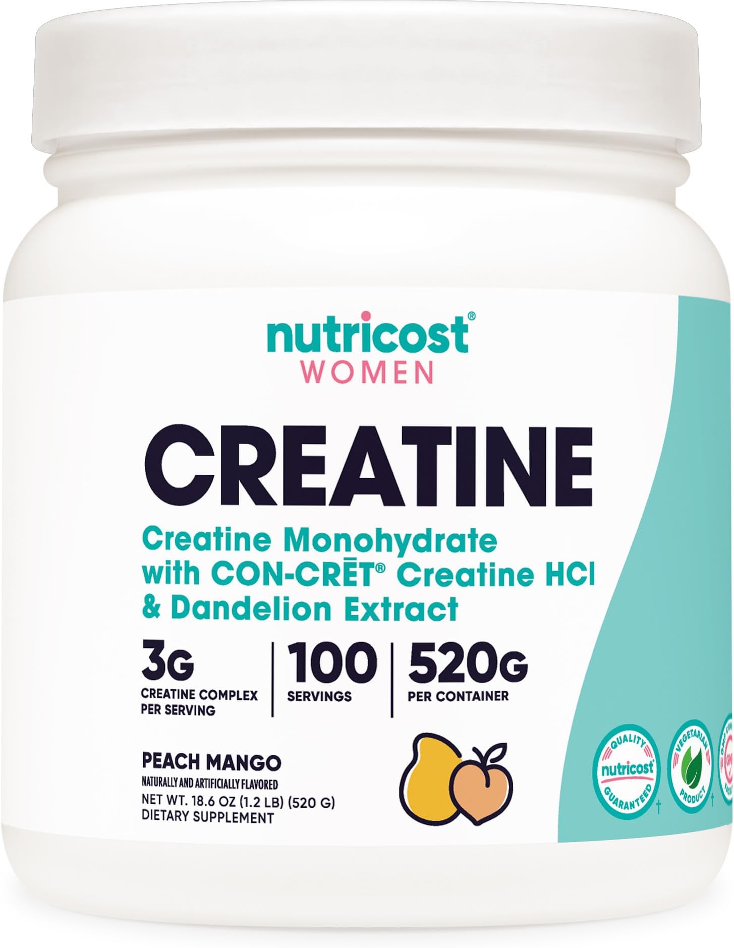 Nutricost Creatine Monohydrate Powder for Women, Micronized, Peach Mango, 100 Servings - Vegetarian, Non-GMO, Gluten Free