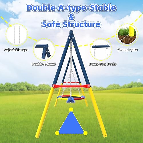 Miniatura 4 de Juego de columpios para patio trasero con soporte, columpio de metal resistente de 440 libras, soporte de columpio para exteriores, contiene 1