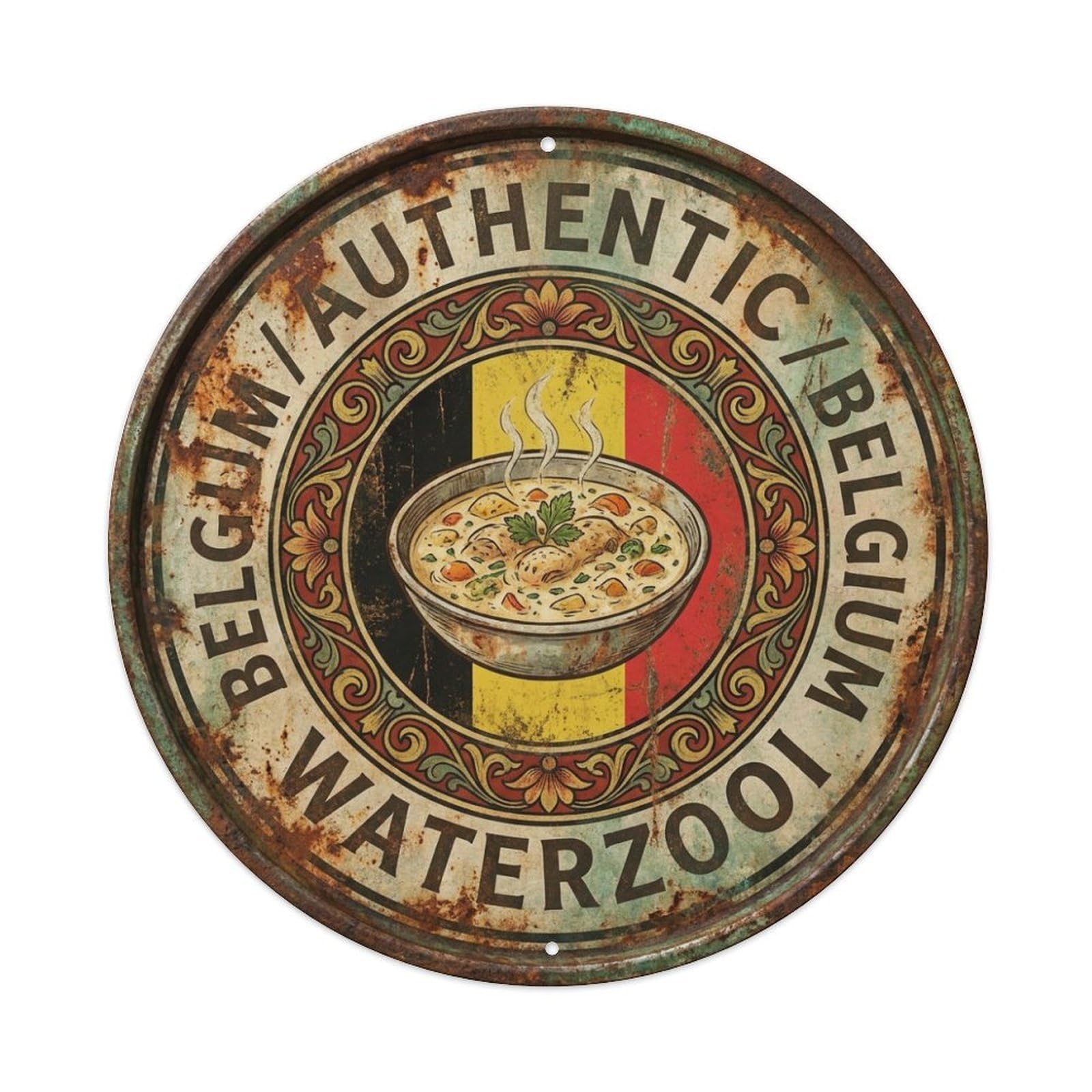 Olhnbad Style Belgium Travel Waterzooi Soup Regional Cuisine Metal Tin Sign