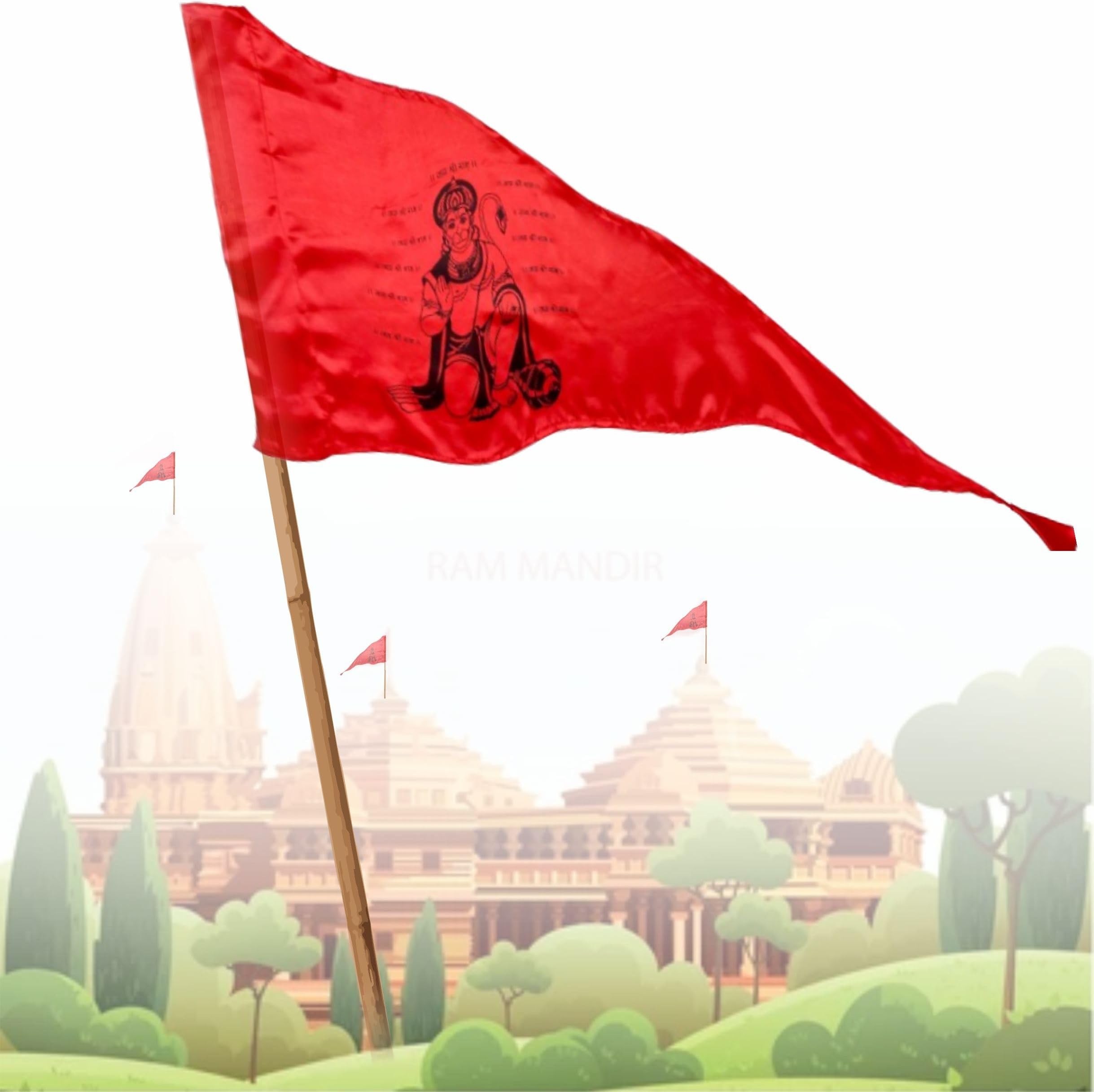 La Jarden® Sacred Rise Flag – Ashirvad Hanuman Dhwaja (3 × 4.5 ft / 36 × 54 in) | Extra Large Dark Red Satin Bajrangbali Pataka for Terrace, Mandir & South Direction Placement | High Visibility Devotional Flag | Divine Presence (Pack of 1) | Fine Finish