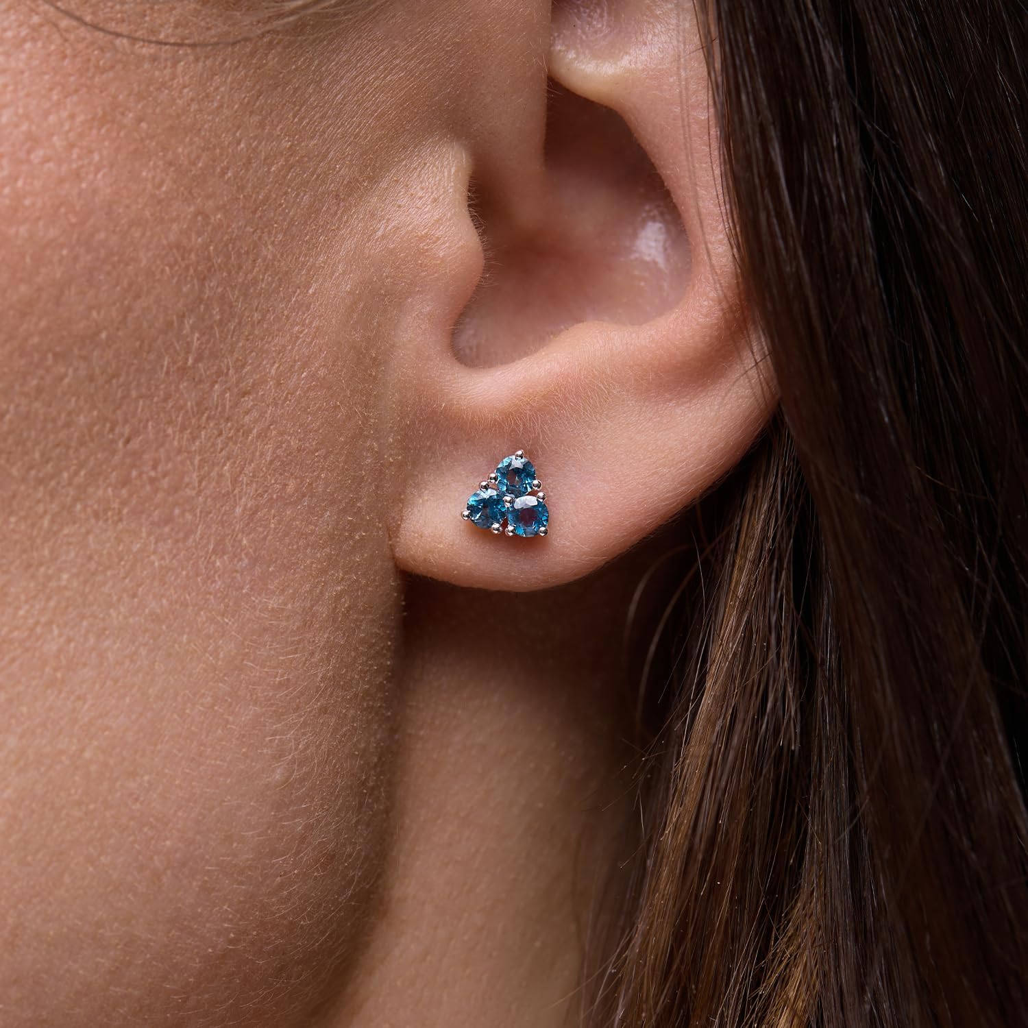 14K White Gold Three London Blue Topaz Bony Levy Color Small Stud Earrings - Image 2