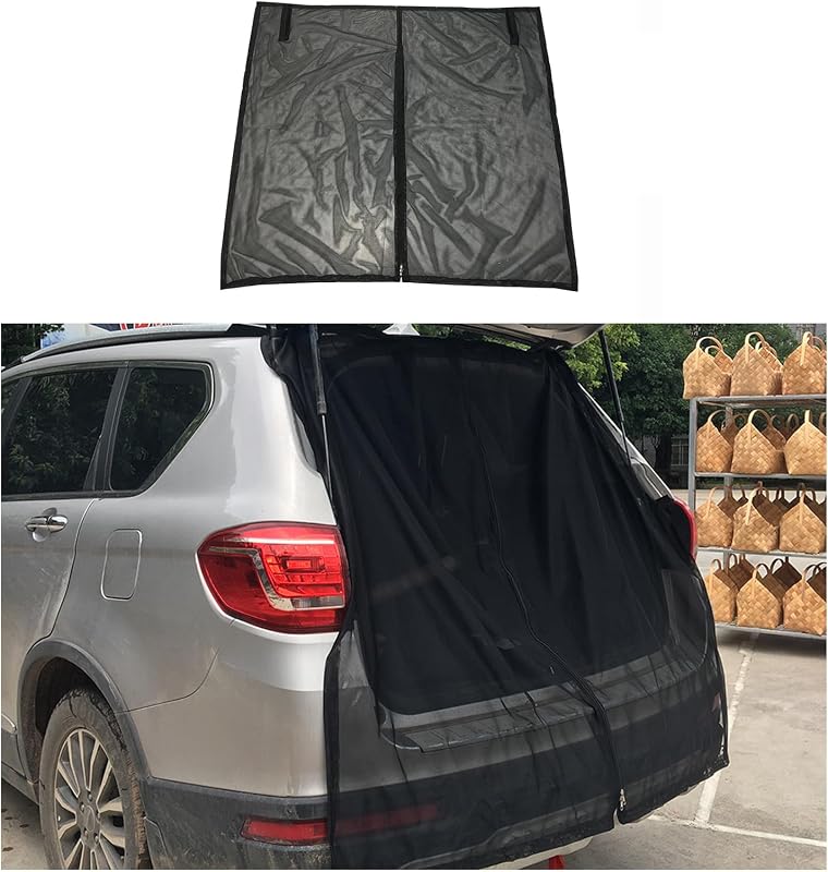 Ziciner Car Camping Tailgate Mosquito Net for SUV Tailgate, Magnetic Mount with Elastic Band Zipper, Breathable Auto Camping Mesh Rear Shades for Preventing Bugs Mosquitoes (M: 63“×59”)