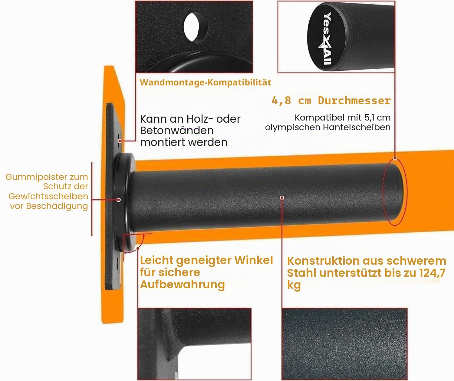 Yes4All LCUR 20 Zoll hölzerne Parallettes Bars/Push Up Bars für Parallettes Calisthenics Übungen und Oberkörper Krafttraining (Paar)
