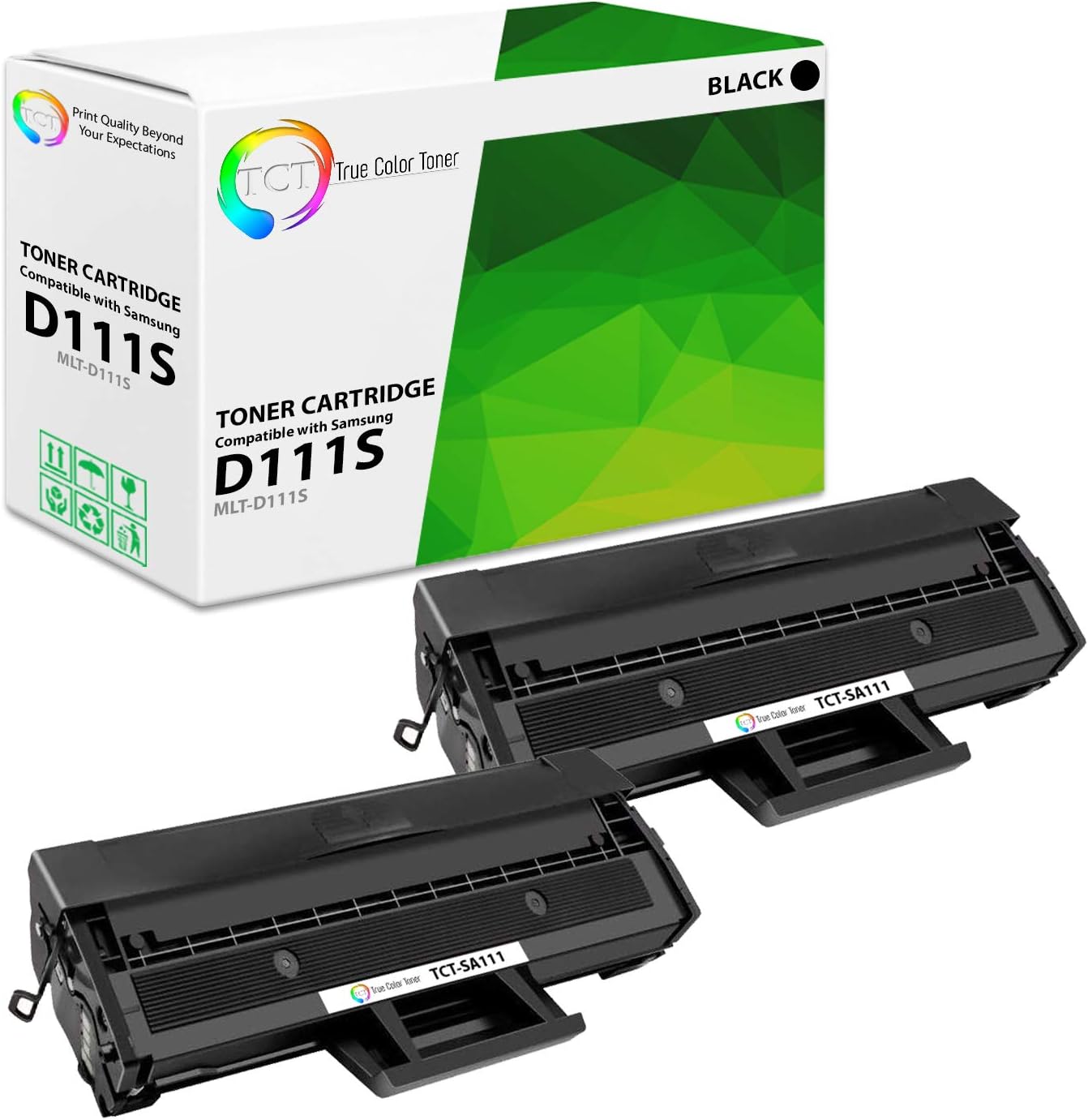 TCT D111S Toner Cartridge 2 Pack - Compatible Replacement for Samsung MLT-D111S Black Works with Samsung Xpress SL-M2020W M2022 M2022W Printers (1,000 Pages)