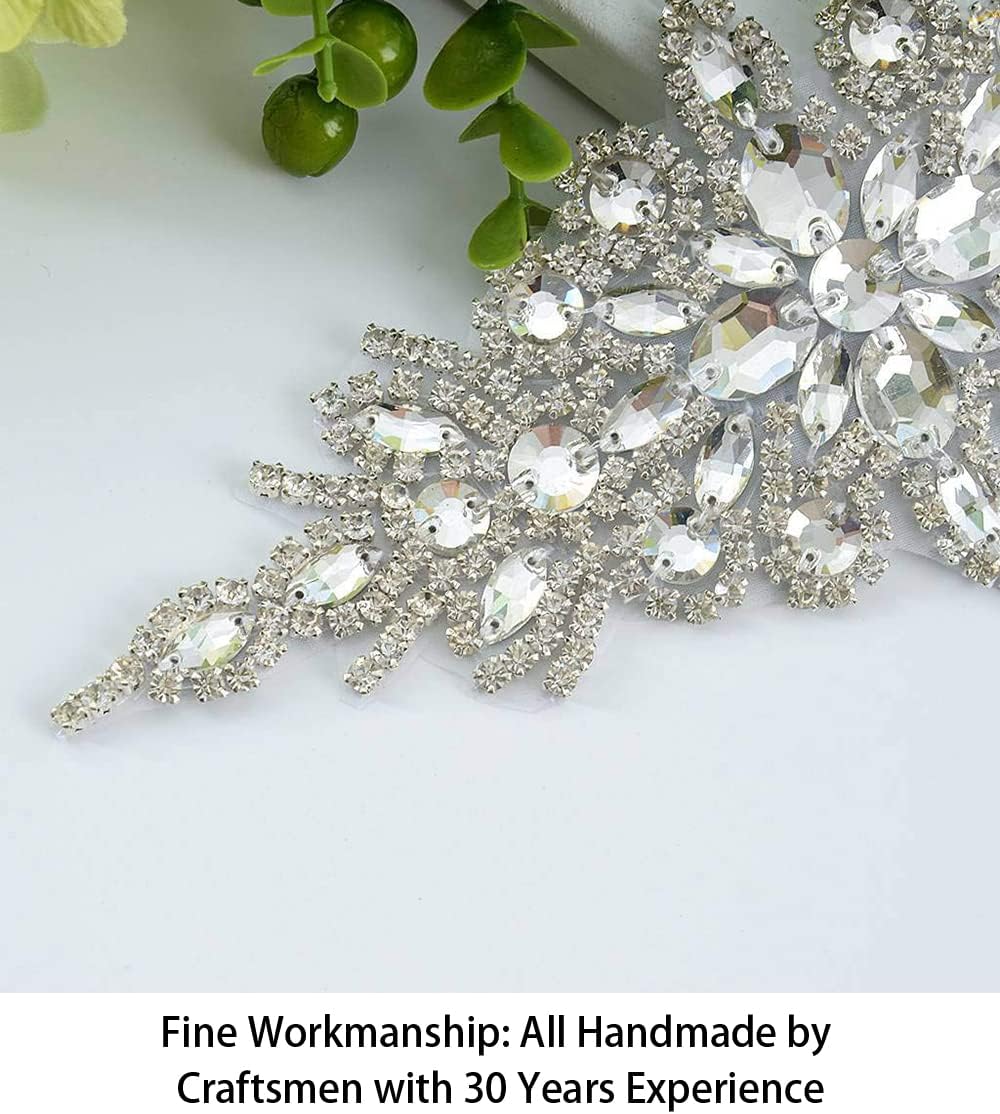 ShiDianYi Pack of 10 Rhinestone Applique, Diamante Applique Big Beaded Crystal Silver Patches Sew on Rhinestones with Stones Wedding Applique-0921 : Arts, Crafts & Sewing