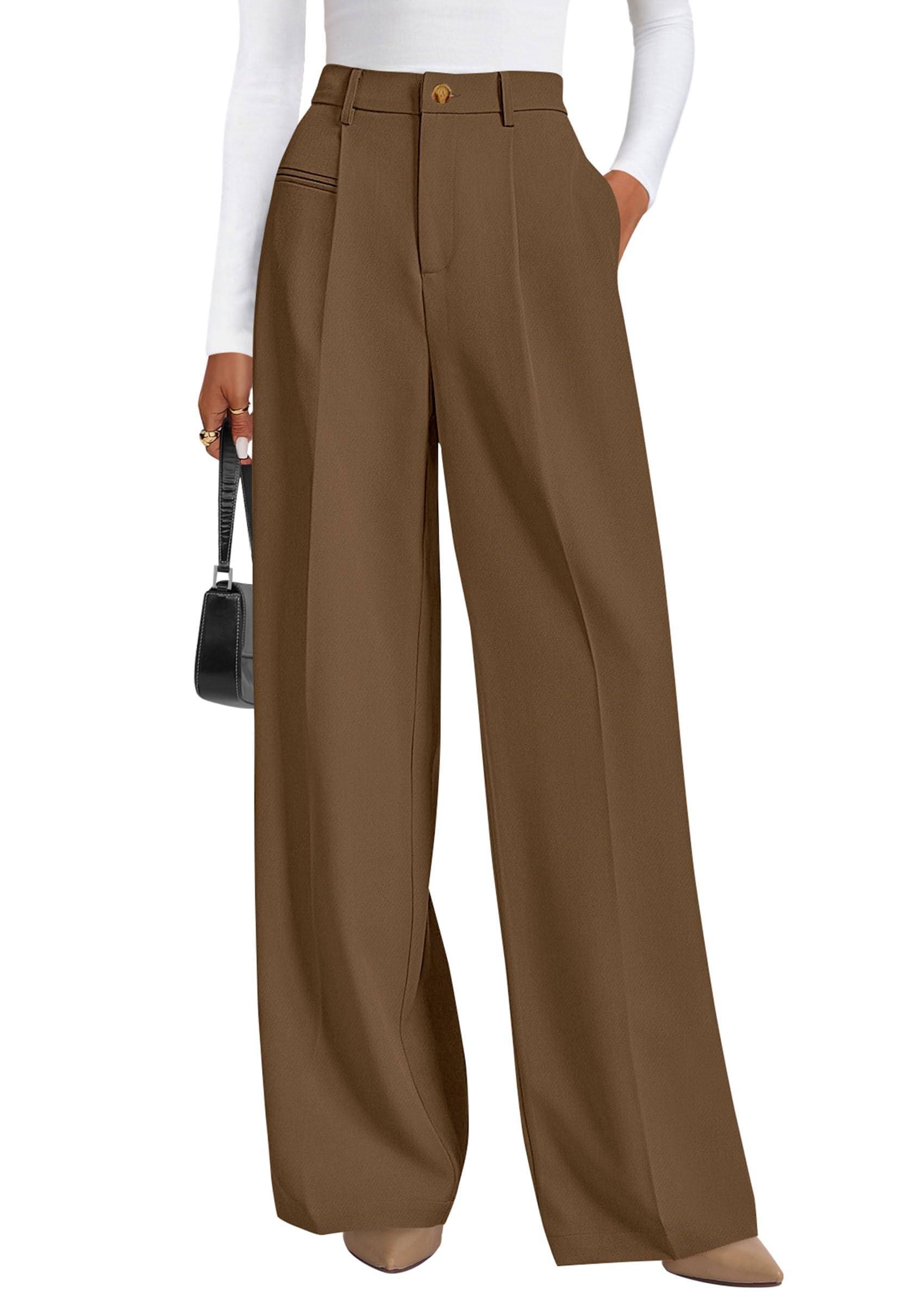 PRETTYGARDEN Women's Tailored Wide Leg Work Dress Pants | High Waisted Flowy Business Casual Palazzo Pants, Professional Office Trousers Slacks, Interview Outfits, Work Clothes