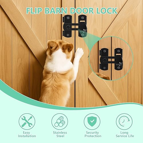 Miniatura 5 de MUNEK Cerradura de puerta corrediza de granero de 90 grados, puerta de granero de acero inoxidable, cerradura de puerta abatible, cerradura de