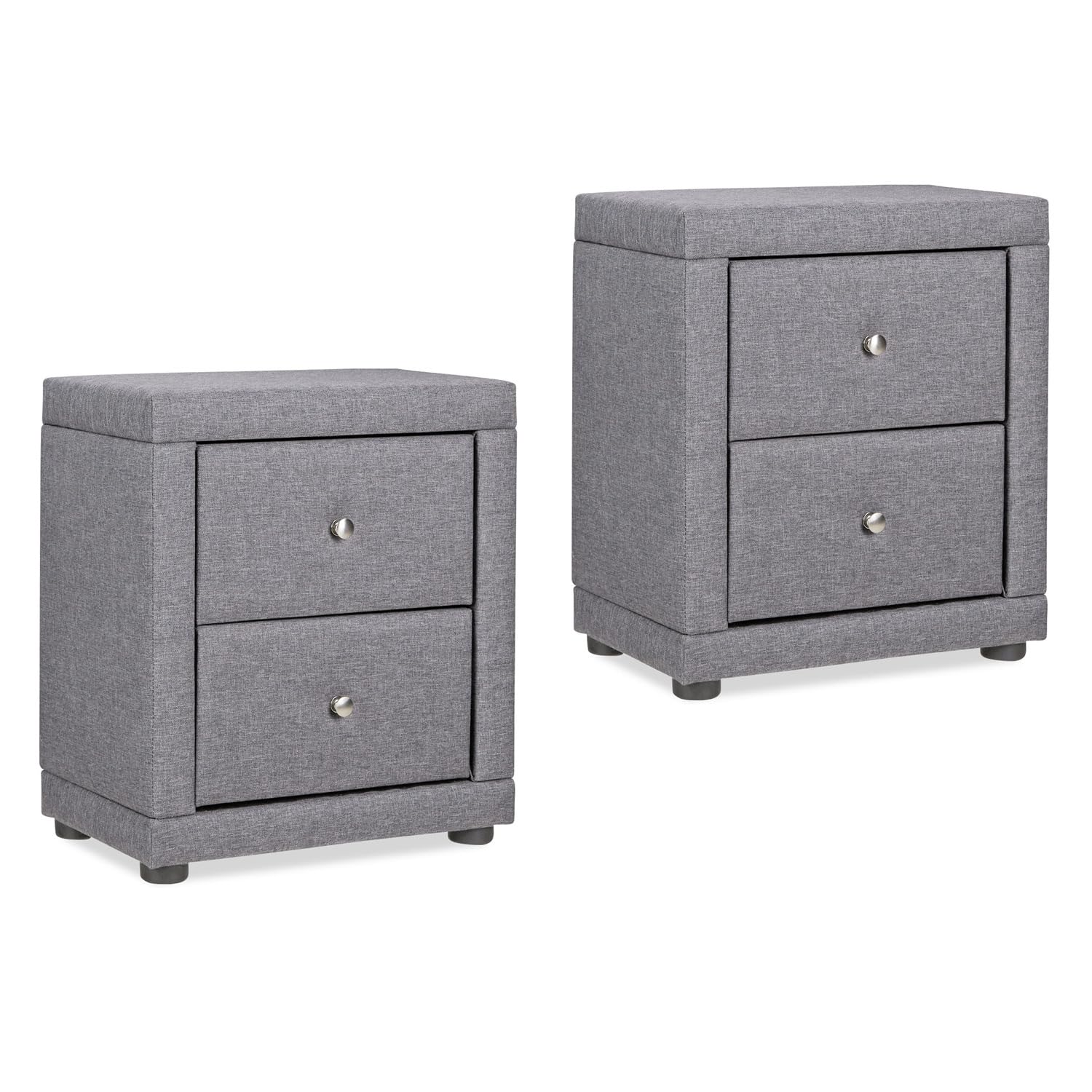 Homestyle4u 2-er Set Nachttisch Grau mit Schubladen gepolstert Stoff Beistelltisch Schlafzimmer Stabiler und eleganter Nachtschrank | Artikel 3150