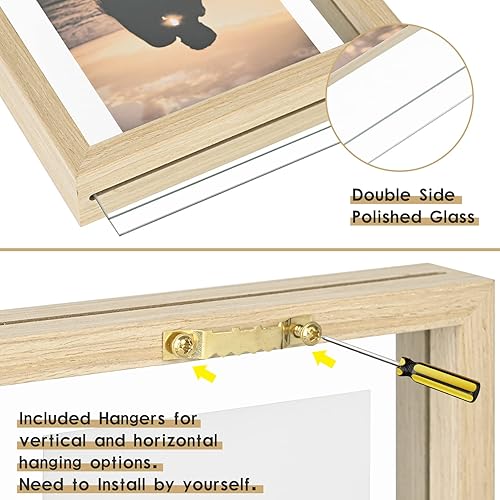 Vista 54 de MUYE Juego de 2 marcos flotantes de 11 x 14 pulgadas, marco rústico de doble cristal, para mostrar fotos de cualquier tamaño de hasta 11 x 14