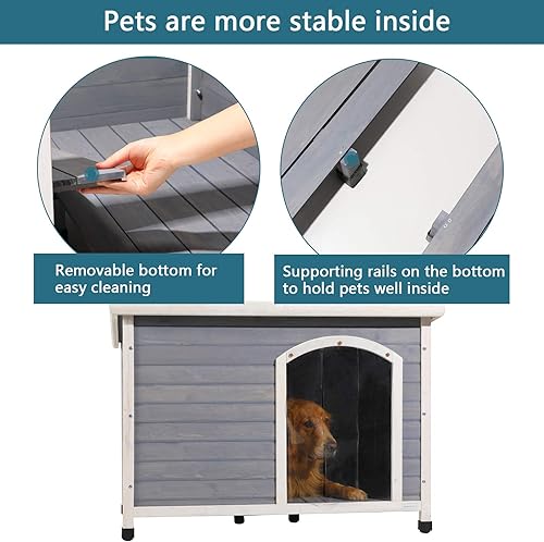 Miniatura 5 de Petsfit - casetas cuchas de madera para perros pequeños, medianos y perros grandes, resistente a la intemperie para perros, con patas elevadas.
