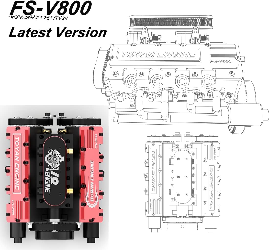 FS-V800 V8 Engine Model Kit, 1/10 Scale Full Metal Miniature Building Kit for Adults, Mechanical Structure Desktop Decor Collection Gift