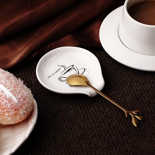 Miniatura 8 de SANFERGE Juego de 4 cucharas de café de cerámica, soporte para cuchara pequeña para estufa, soporte para cuchara para encimera de cocina, estación