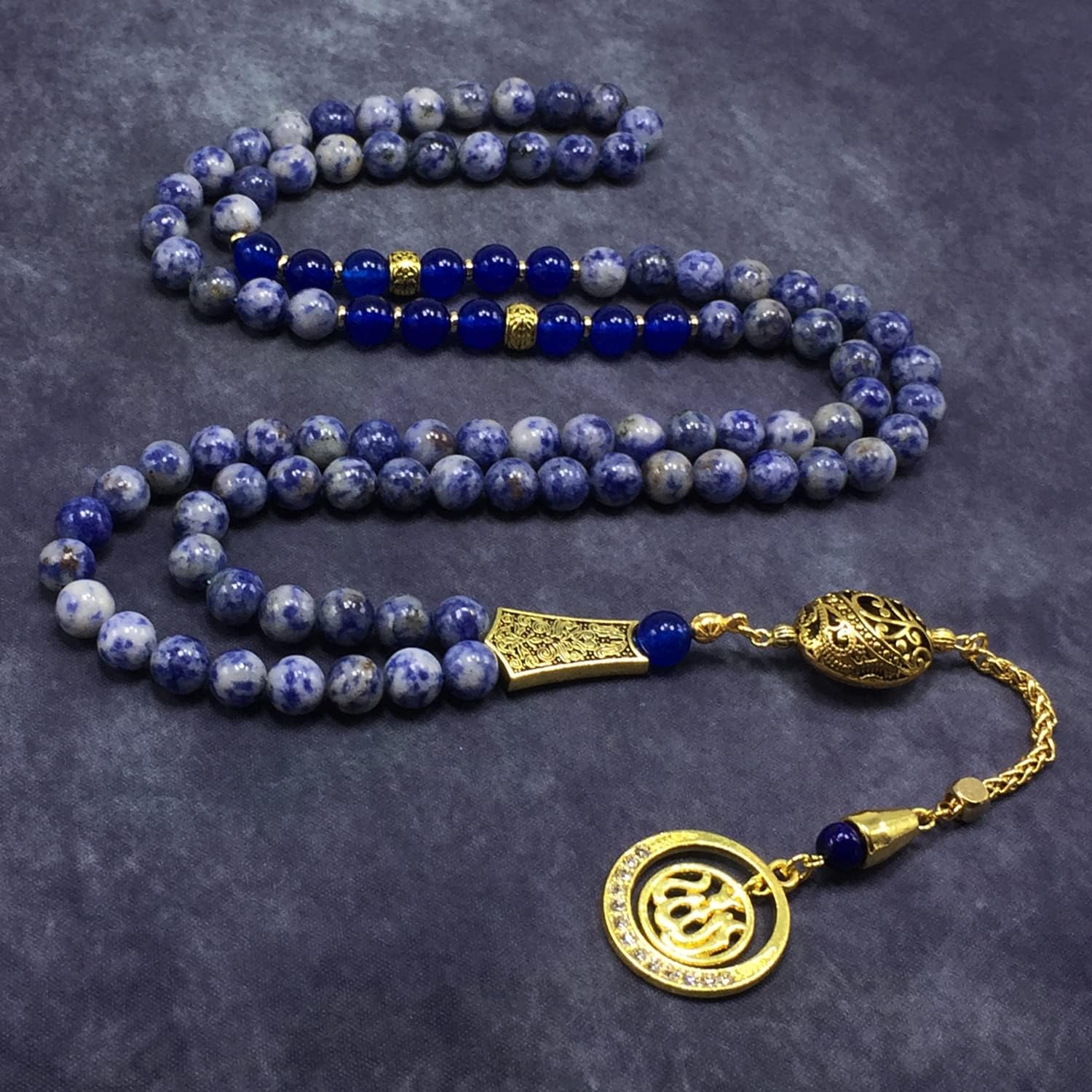 Special Prayer Beads Series -99 beads- Tesbih Tasbih Tasbeeh Misbaha Masbaha Subha Sebha Sibha (Blue Spot Natural Stone -8mm 99 beads-)