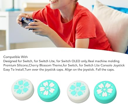 4PCS Thumb Grip Caps Compatible with Switch,OLED,Switch Lite, Soft Silicone JoyCon Joystick Grip Cute Stick Cover,Prevent Slip Replacement Joystick Caps (Blue)