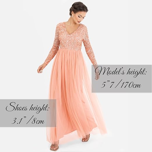 Maya Deluxe Damesjurk met mouwen voor bruiloftsgast, V-hals, hoge empire- taille, maxi, lange lengte, avondfeest, bruidsmeisje, gala, Emerald Groen, 34