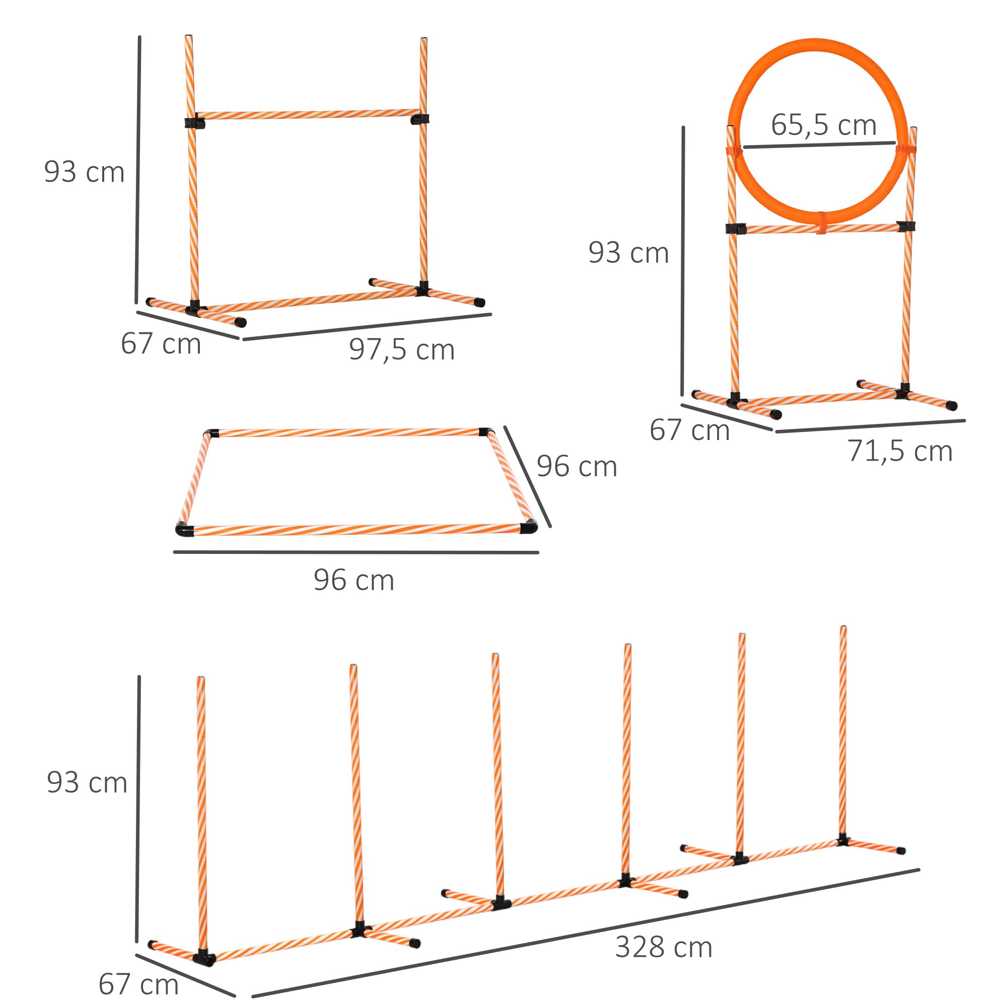 PawHut Set de Entrenamiento de Agilidad para Perros de 4 Piezas Juego de Agilidad para Perros con Piquetes para Slalom Zona de Reposo Valla y Anillo de Salto Naranja