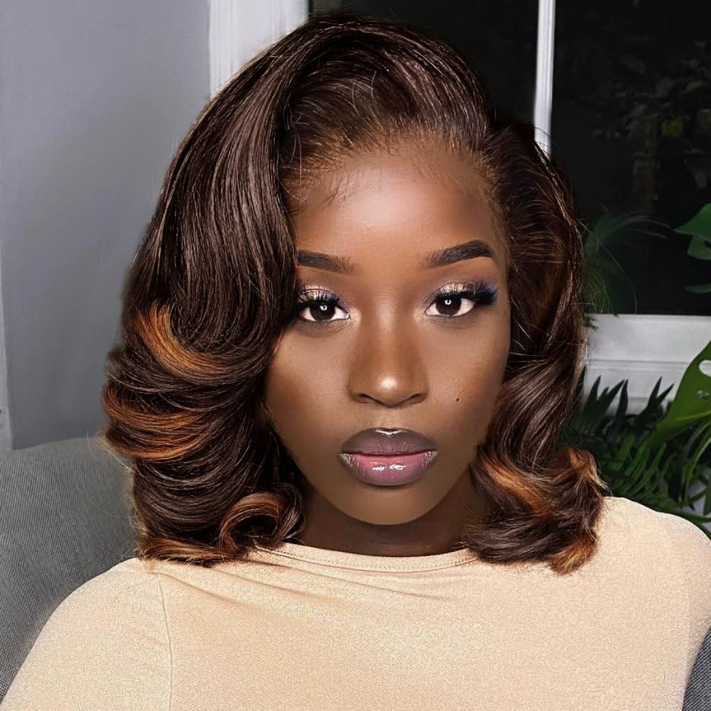 Quick Wig Short Curly Bob Wig for Black Women Mixed Brown