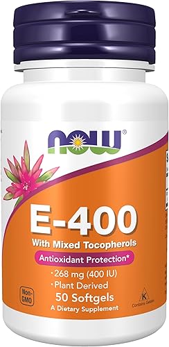 NOW Suplementos, Vitamina E-400 UI Tocoferoles Mixtos, Protección Antioxidante*, 50 Cápsulas Blandas