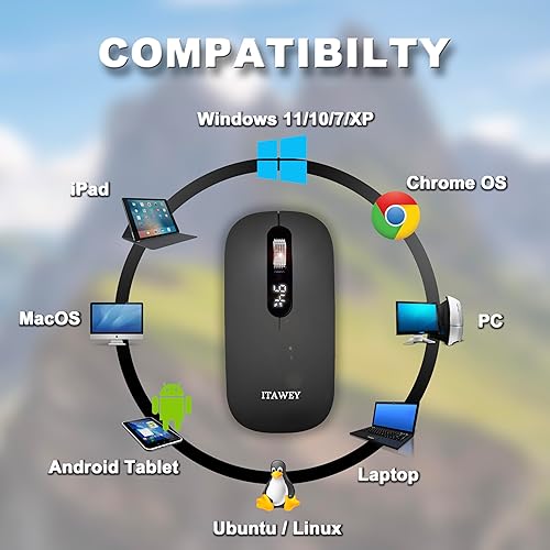 Miniatura 6 de Combo de mouse y almohadilla inalámbrica, pantalla LCD, receptor Bluetooth y Nano USB, recargable, clics silenciosos, con adaptador USB-C, rueda de