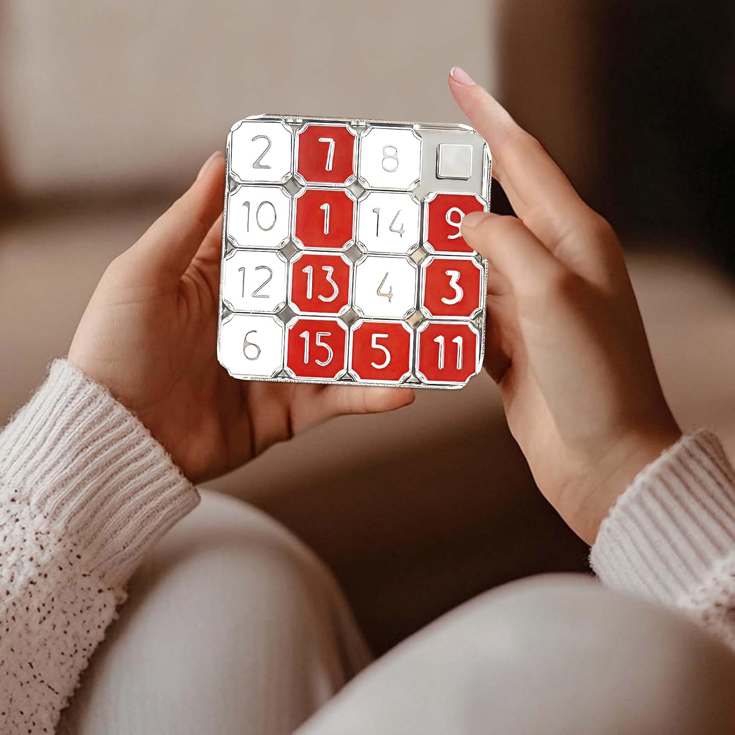 Number Puzzle, Slide Puzzle, 15 Puzzle Slide Game, Number Puzzle for Adult, Red and White Number Sliding Educational Learning Games, Travel Games, Party Favors