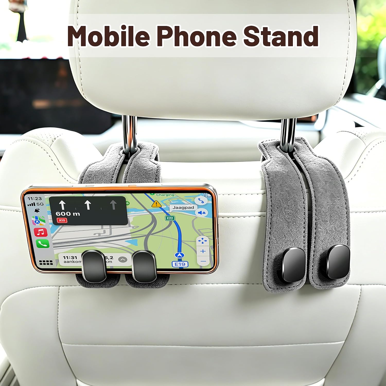 SUKIPIN Headrest Hooks for Car, Purse Hook for Car Headrest 4 Pack Gray