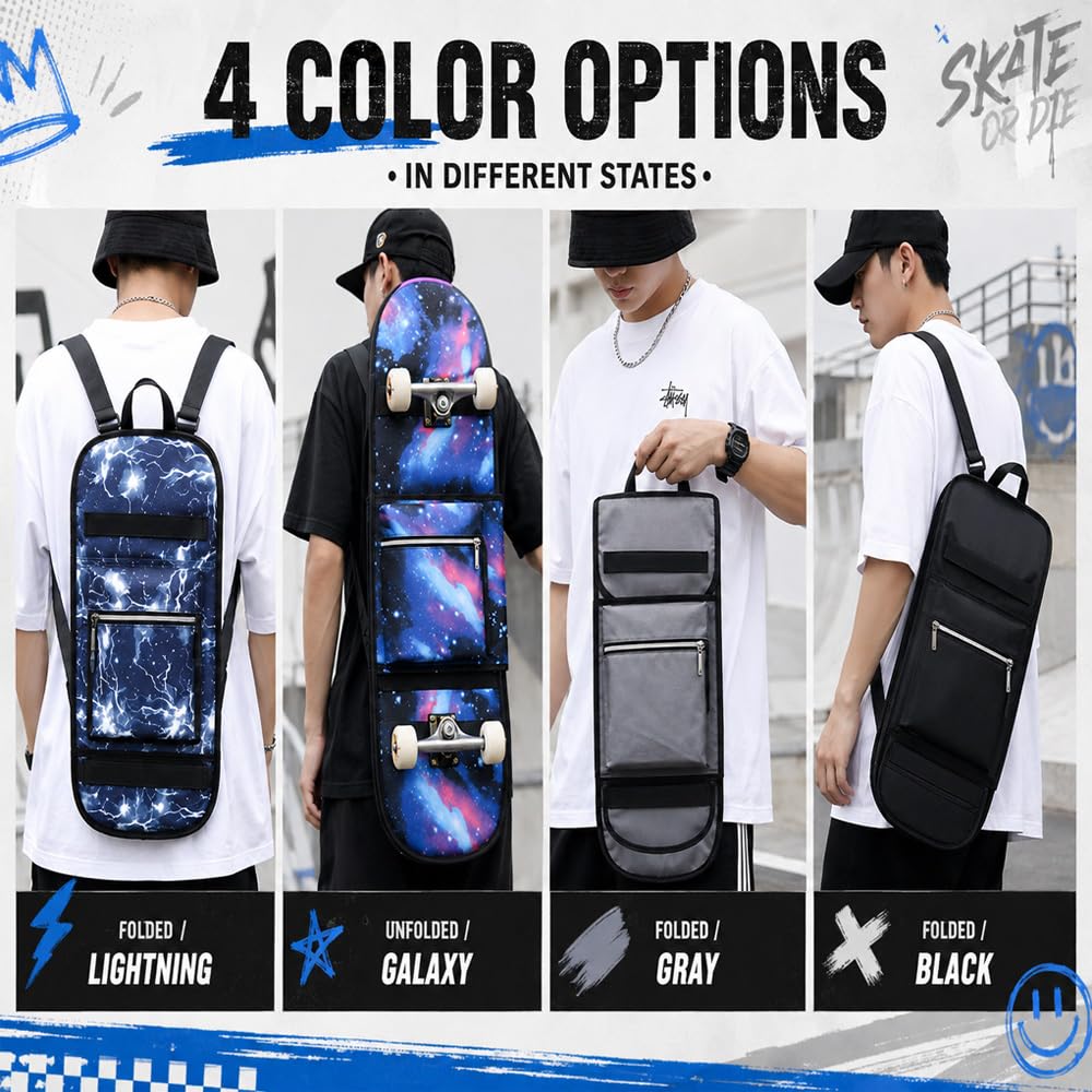 Sac à Dos Planche à roulettes pour Blind OG Stacked Stamp 8″ Complete,900D Épaissi pour Skateboard, Étanche et Pliable Sac de Rangement, Lightning