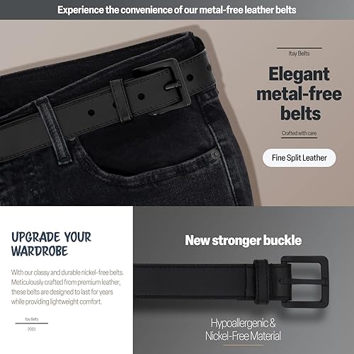Miniatura 4 de ITAY - Cinturón de cuero hipoalergénico sin metal TSA, sin níquel, cinturón no metálico, cinturones TSA resistentes para el aeropuerto para hombre