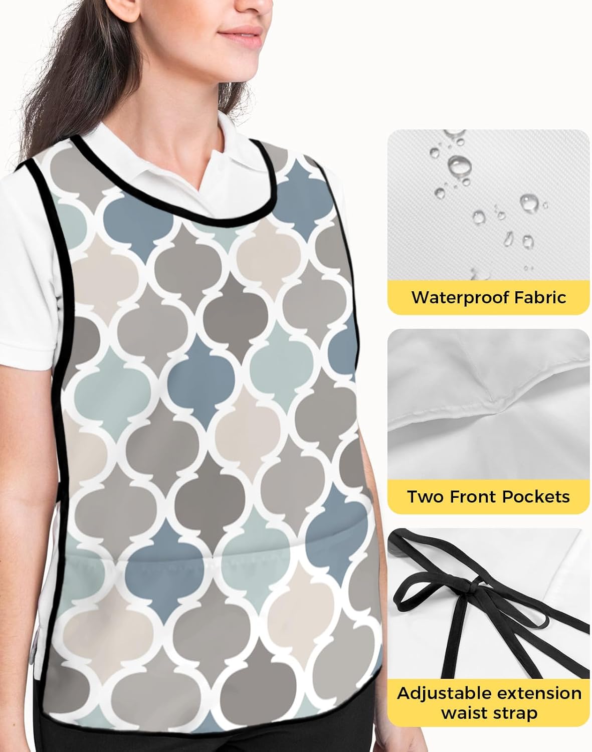 Unisex Cobbler Apron with 2 Pockets, Morocco Fabric Pearl Pattern Indigo Grey Waterproof Vest Kitchen Chef Apron, Smock Apron Vest Cobbler Aprons for Women Men, 2 Pack, 20” x 27.5”