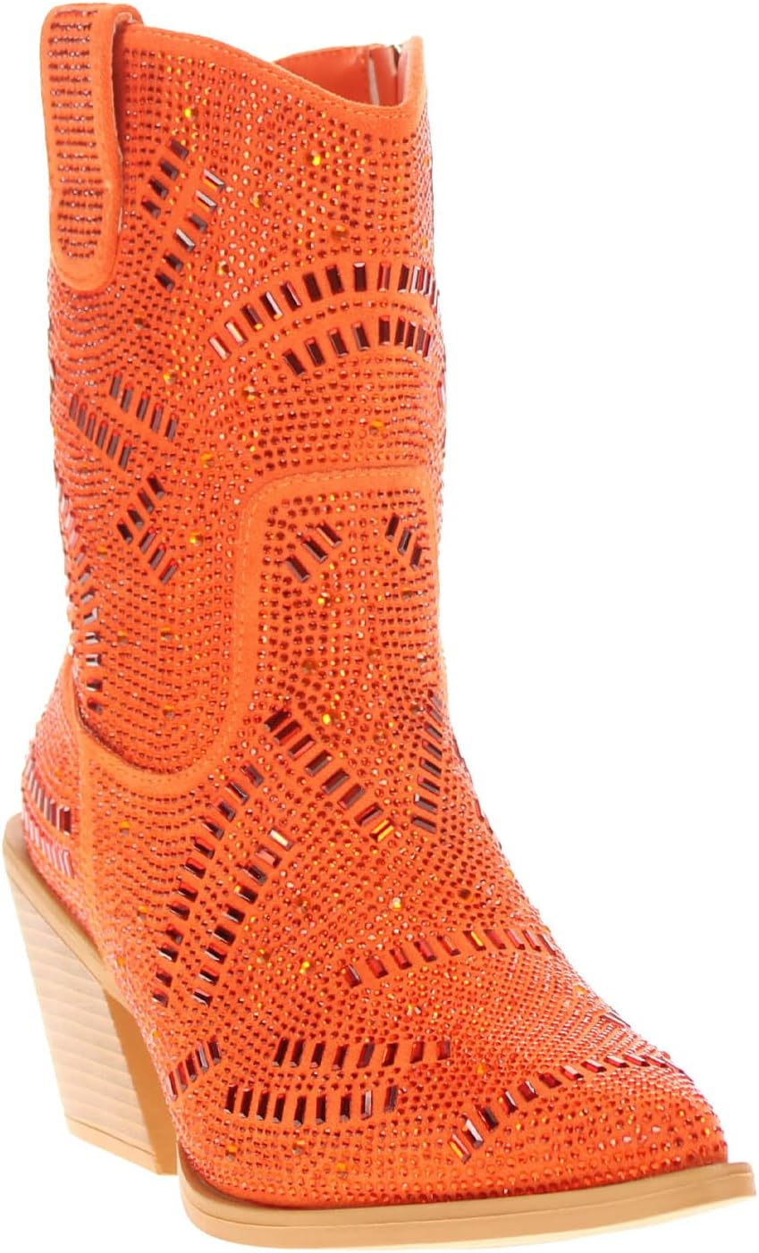 Vaccari Women's Sadie Premium PU Suede Leather Bling Ankle Boots