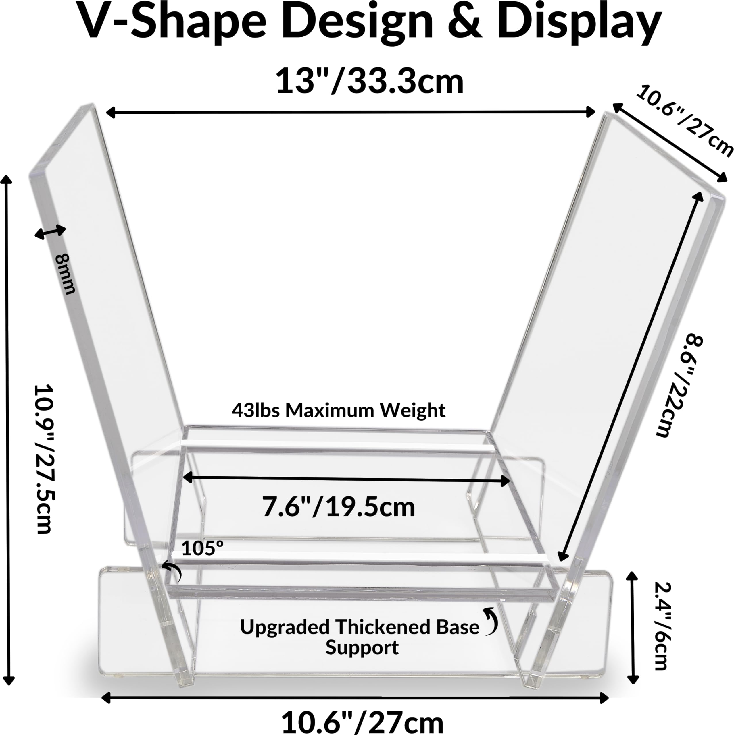 Honygebia Supporto per dischi in acrilico trasparente, a forma di V, per la presentazione e la conservazione, ideale per la conservazione di 40 LCD Premium
