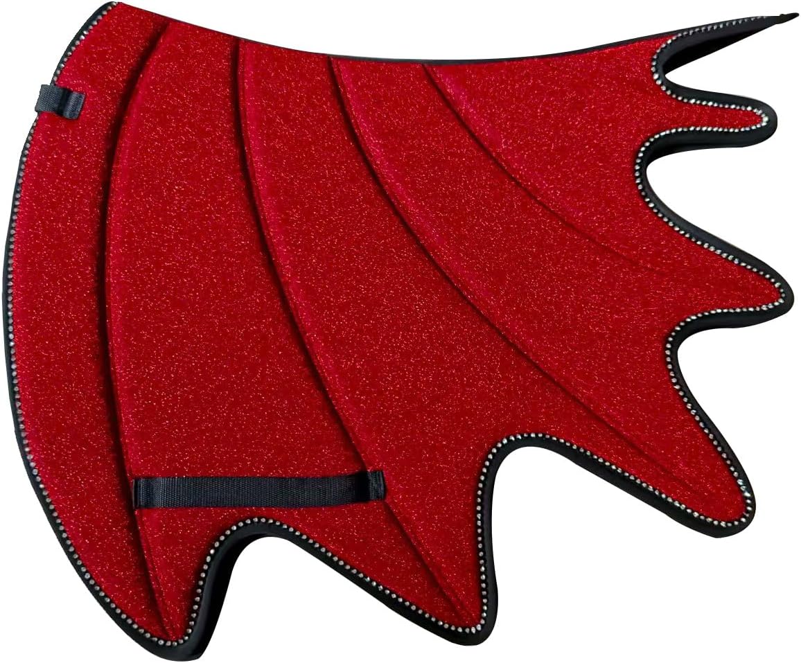 A Very Special Dragon Shaped Wing Saddle pad Made of Thick Memory Fabric, Equipped with Sparkling Rhinestone Decorative Strips, and Lined with Sweat Wicking Material. (Purple, Medium)